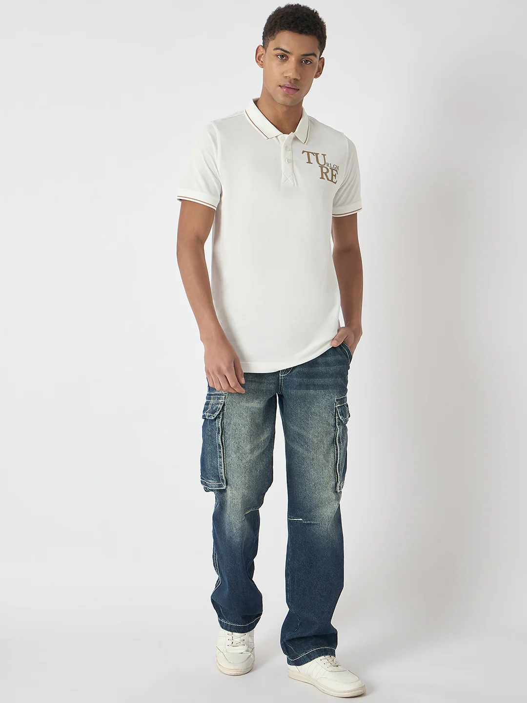 True Religion Men White Solid Polo Collar Short Sleeves Polo T-Shirt - Image 2