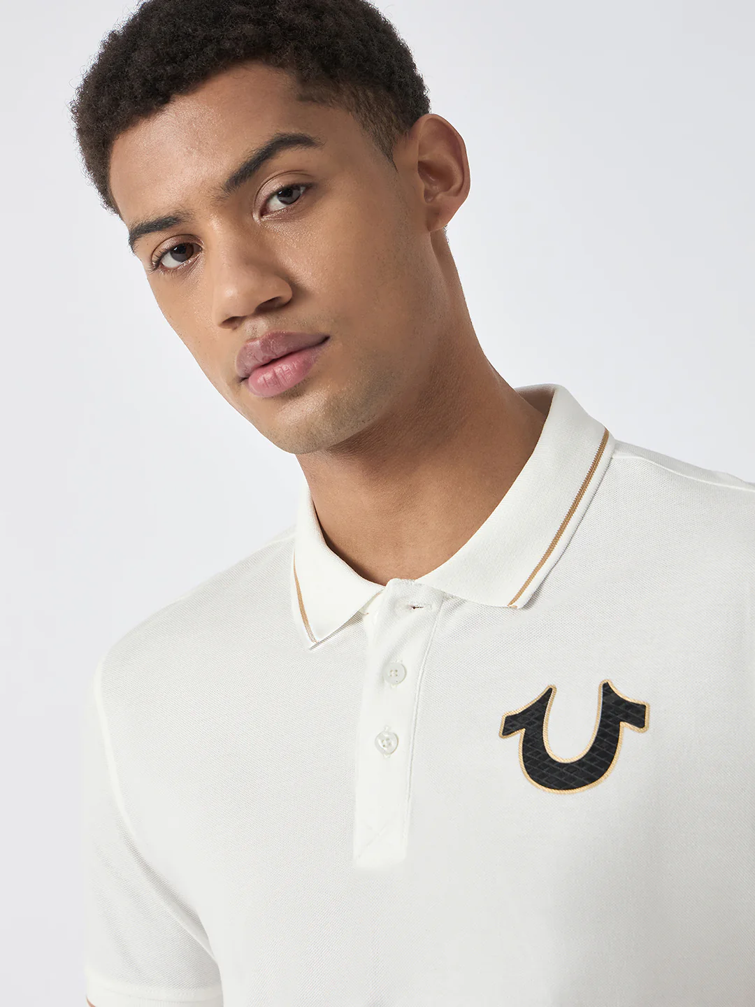 True Religion Men White Solid Polo Collar Short Sleeves Polo T-Shirt - Image 4