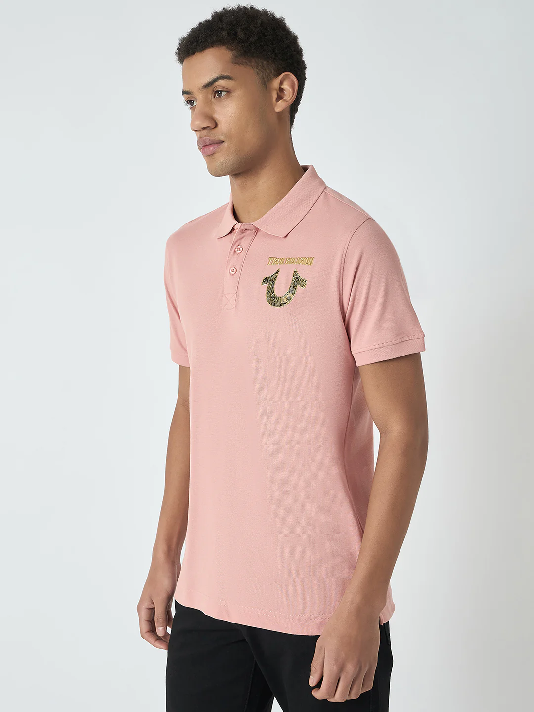 True Religion Men Pink Solid Polo Collar Short Sleeves Polo T-Shirt - Image 5