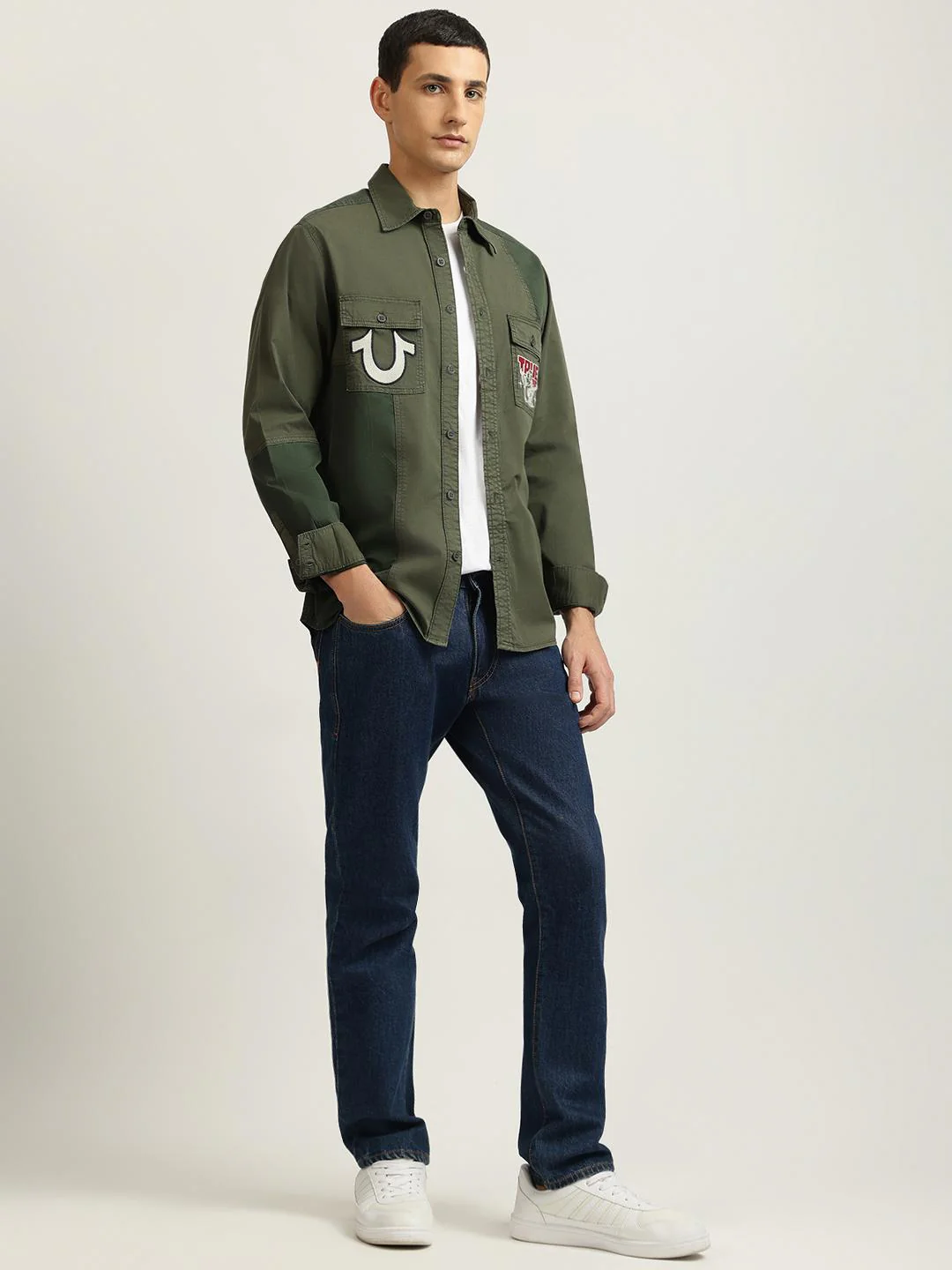 True Religion Men Green Embroidered Spread Collar Full Sleeves Shirt - Image 4