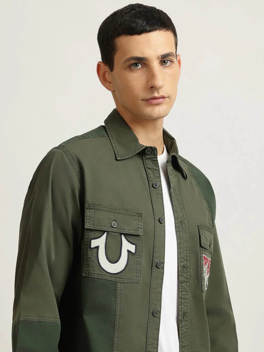 True Religion Men Green Embroidered Spread Collar Full Sleeves Shirt - Image 5