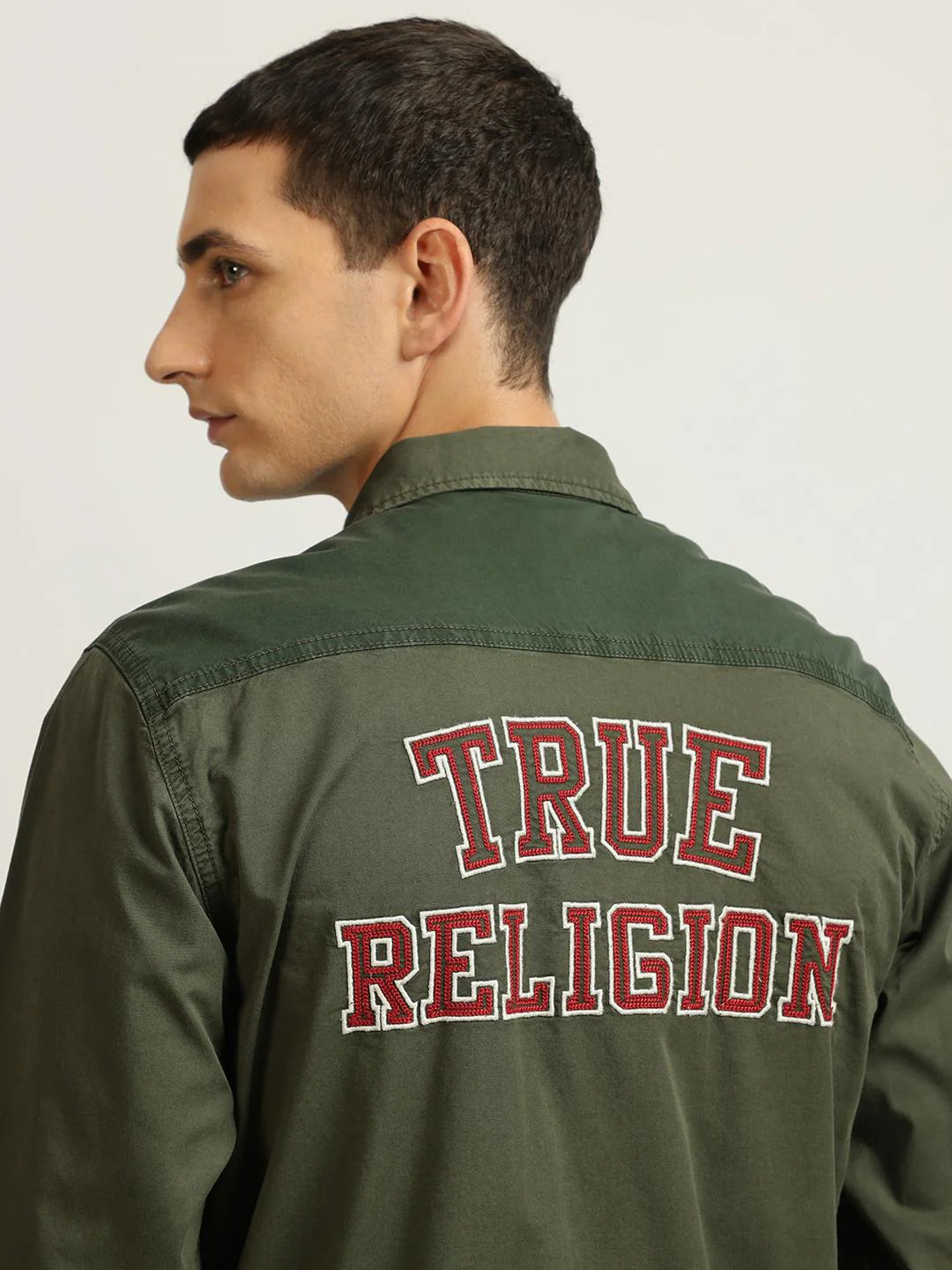 True Religion Men Green Embroidered Spread Collar Full Sleeves Shirt - Image 6