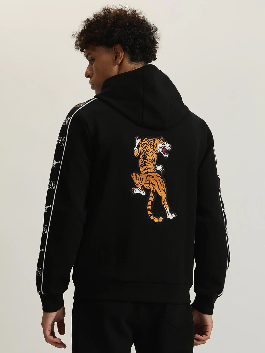 True Religion Men Solid Hooded Full Sleeves Zip Through Sweatshirt - Image 3