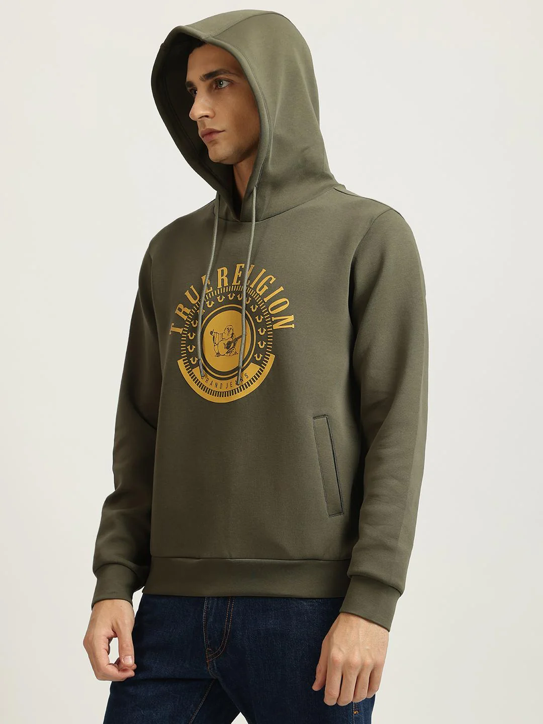 True Religion Men Green Printed Hooded Full Sleeves Pullover Style Sweatshirt - Image 2
