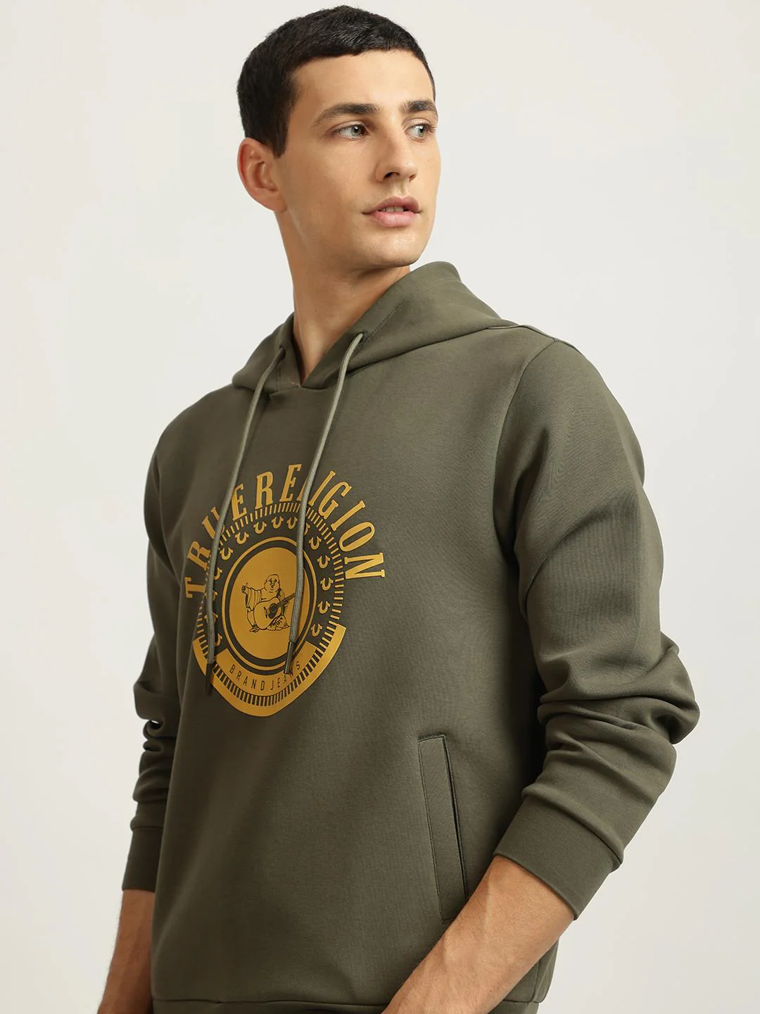 True Religion Men Green Printed Hooded Full Sleeves Pullover Style Sweatshirt - Image 5