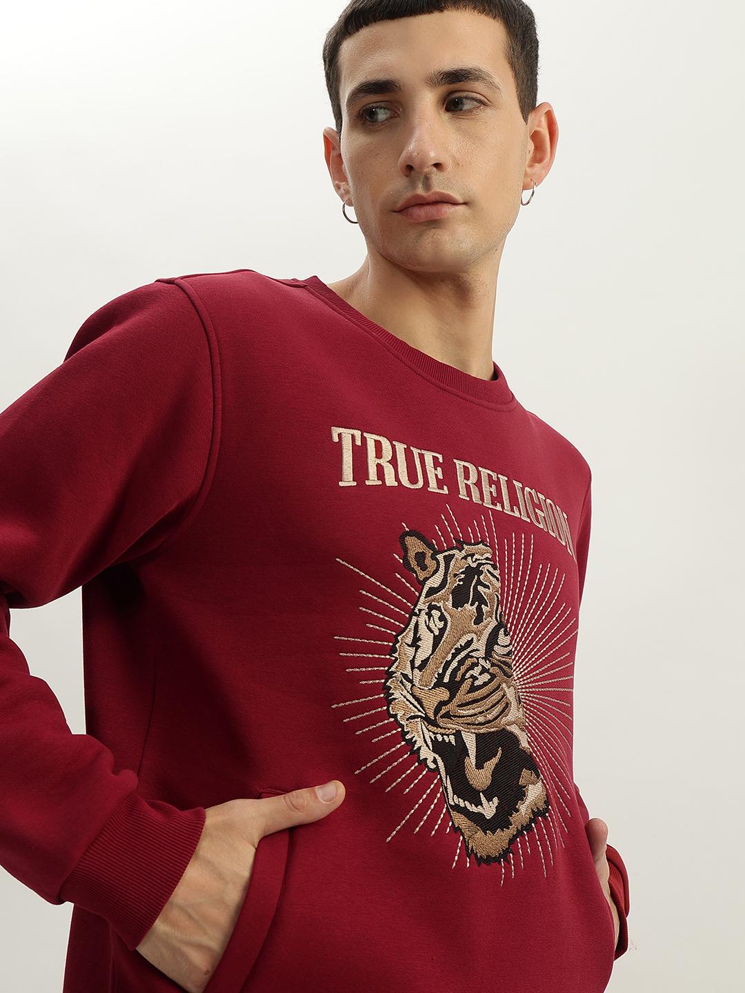True Religion Men Red Embroidered Round Neck Full Sleeves Sweatshirt - Image 5