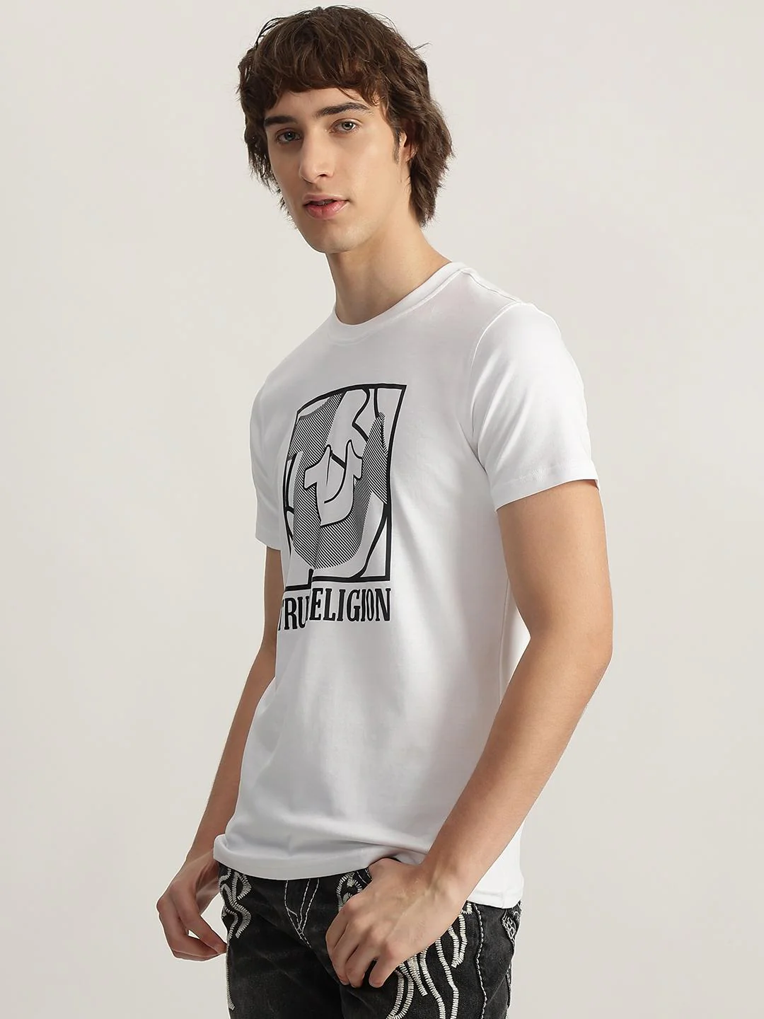 True Religion Men White Printed Round Neck Short Sleeves T-Shirt - Image 2