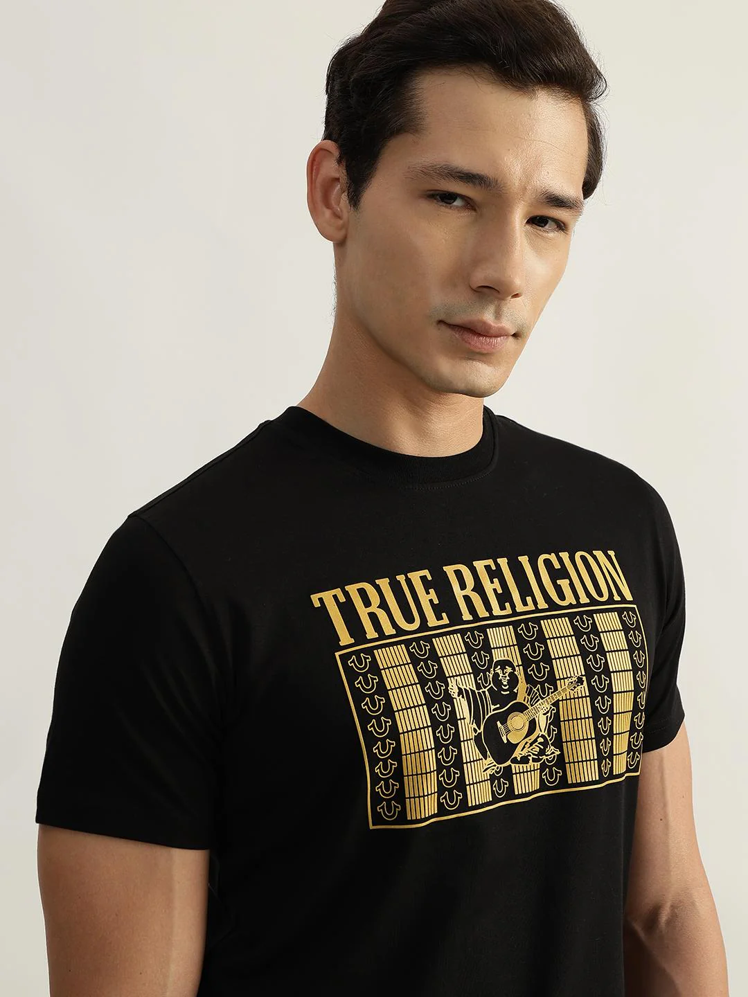 True Religion Men Black Printed Round Neck Short Sleeves T-Shirt - Image 4