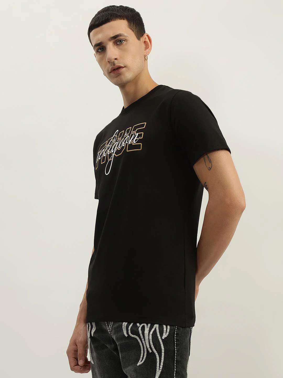 True Religion Men Black Printed Round Neck Short Sleeves T-Shirt - Image 2