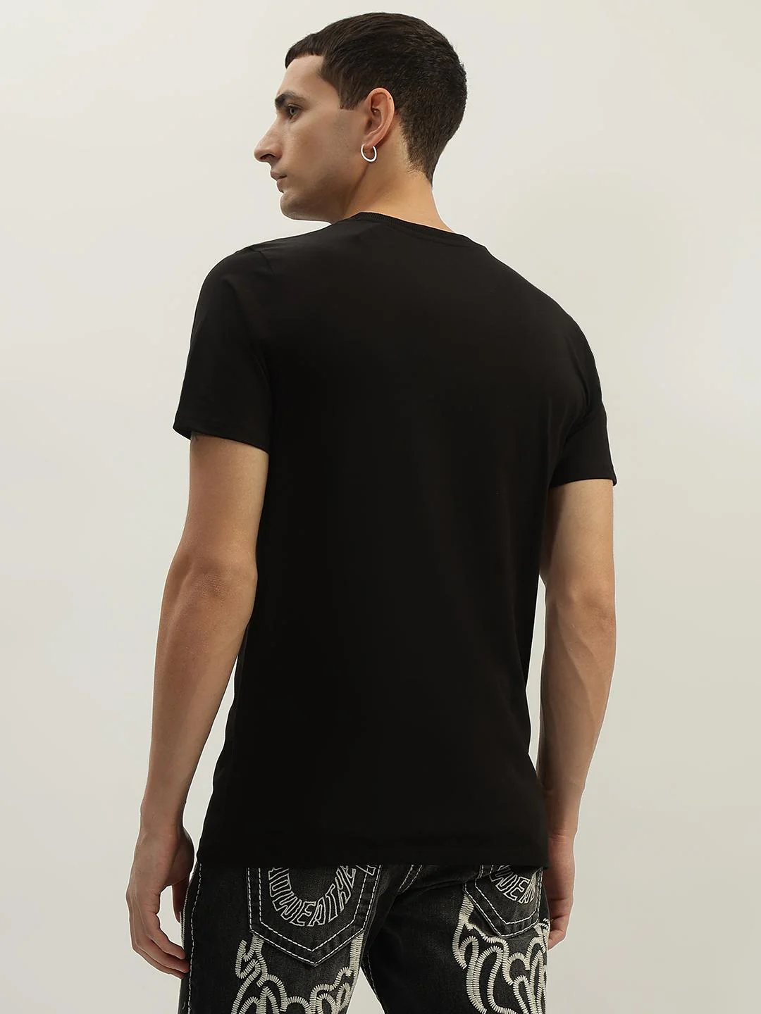 True Religion Men Black Printed Round Neck Short Sleeves T-Shirt - Image 3