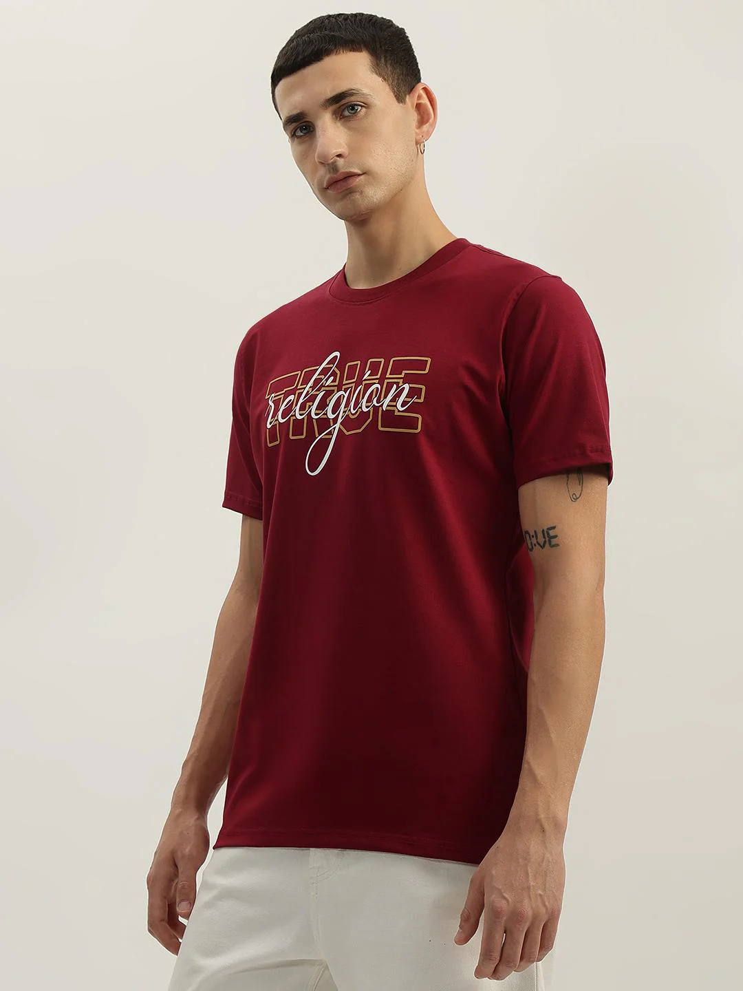 True Religion Men Red Printed Round Neck Short Sleeves T-Shirt - Image 2