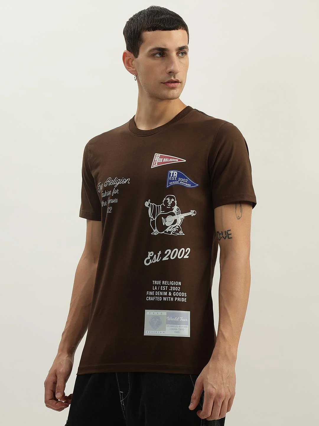 True Religion Men Brown Printed Round Neck Short Sleeves T-Shirt - Image 2