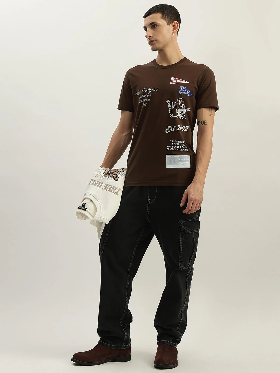 True Religion Men Brown Printed Round Neck Short Sleeves T-Shirt - Image 4
