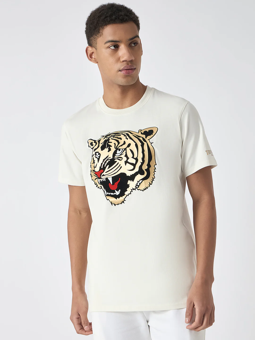 True Religion Men White Printed Round Neck Short Sleeves T-Shirt