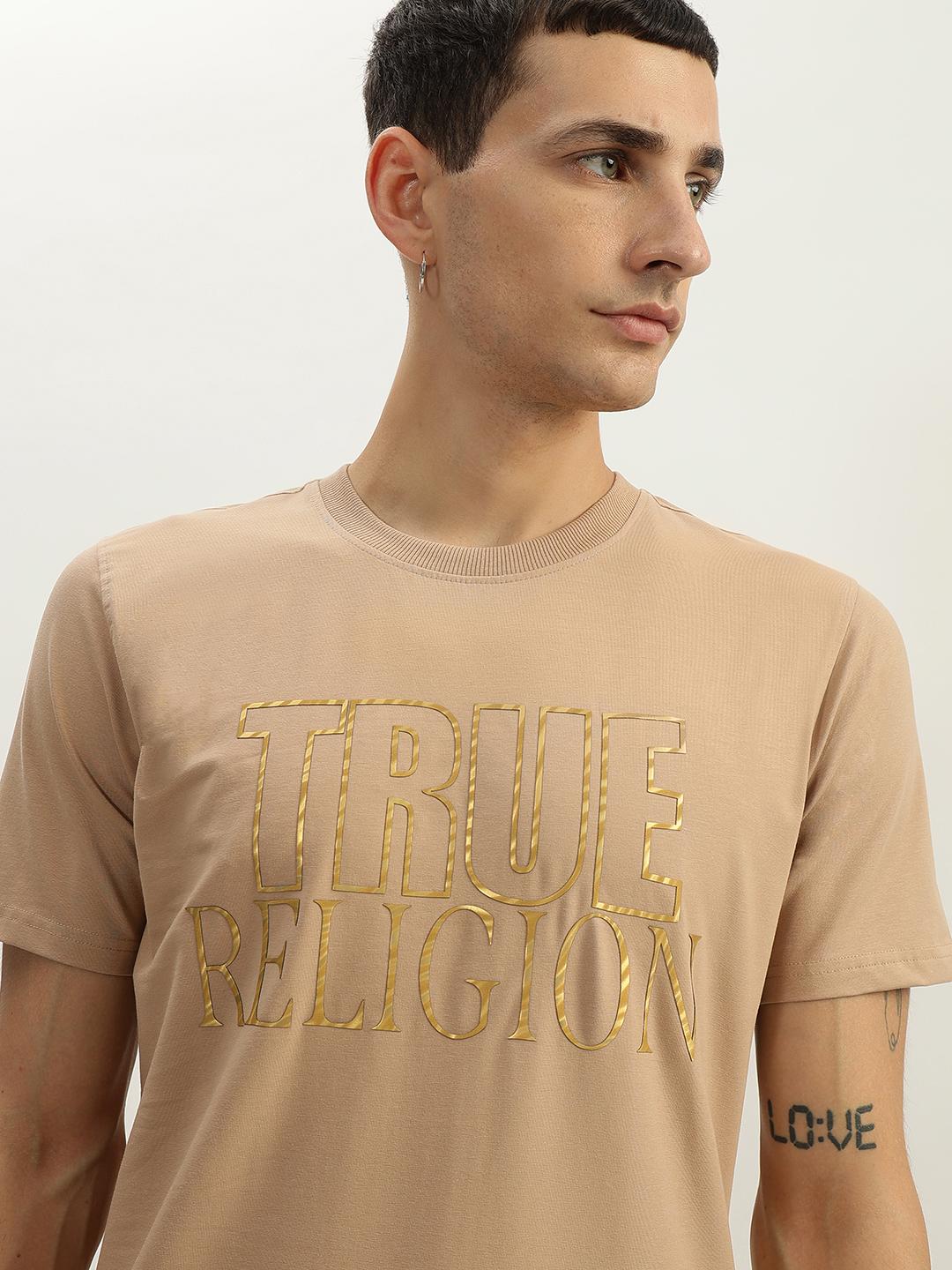 True Religion Men Beige Printed Round Neck Short Sleeves T-Shirt - Image 4