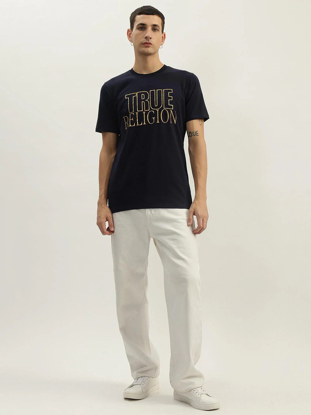 True Religion Men Navy Blue Printed Round Neck Short Sleeves T-Shirt - Image 2