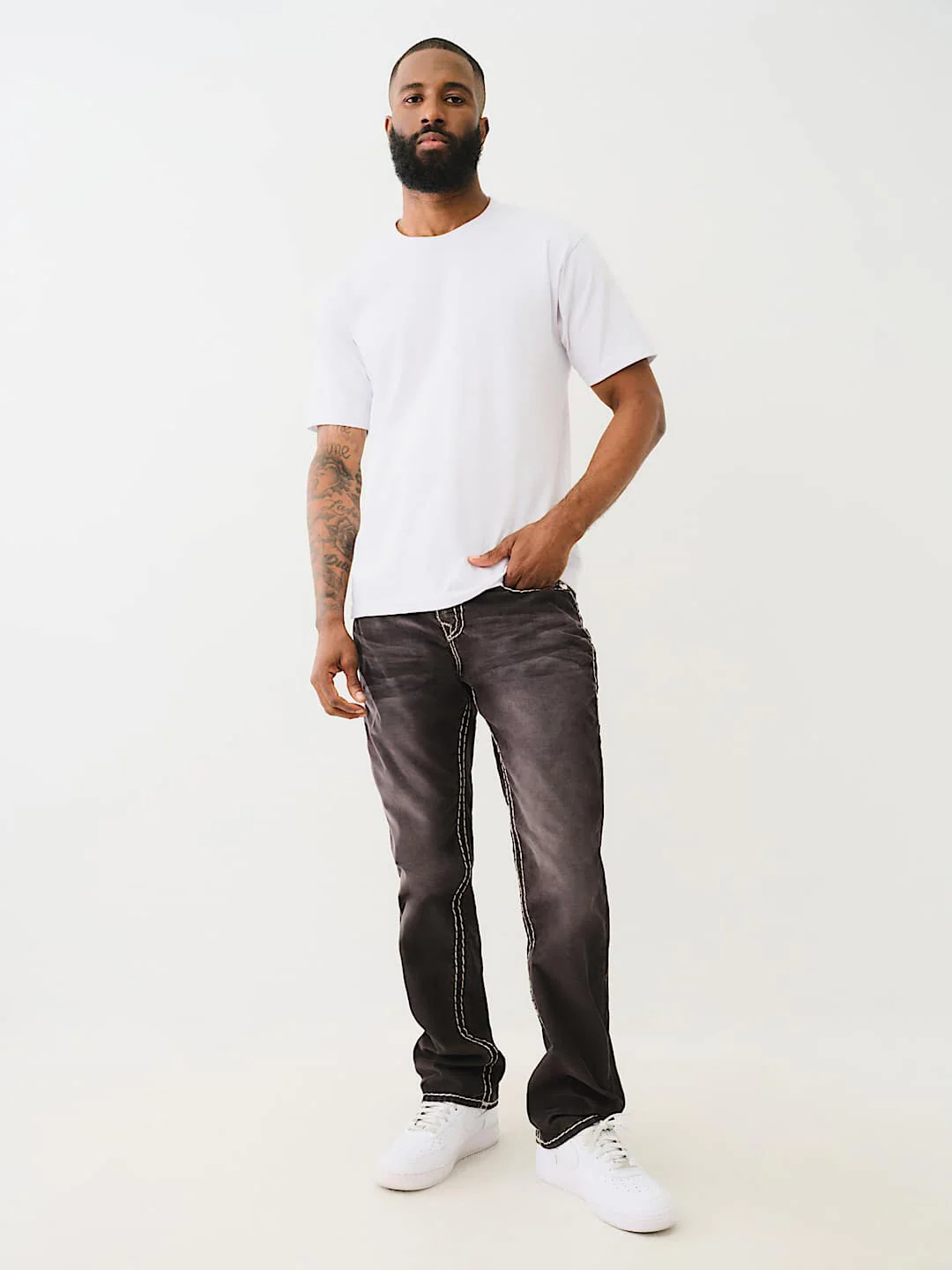 True Religion Men SUPER T Ricky Straight Fit Pure Cotton Mid Rise Jeans - Image 3