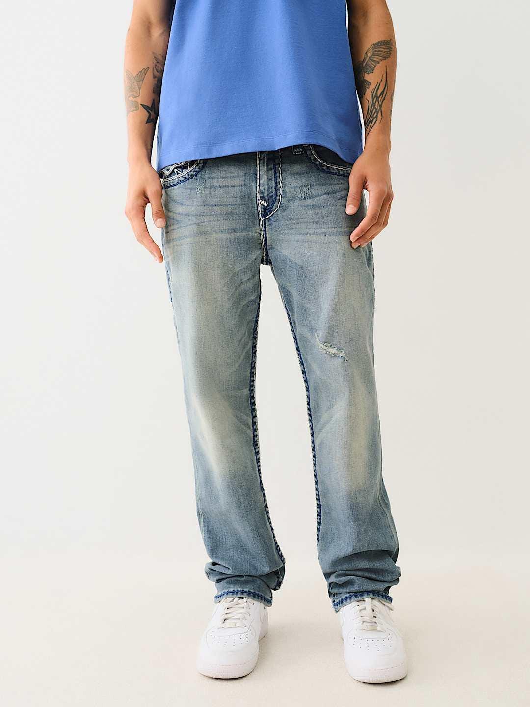 True Religion Men SUPER T Ricky Straight Fit Medium Wash Jeans - Image 2