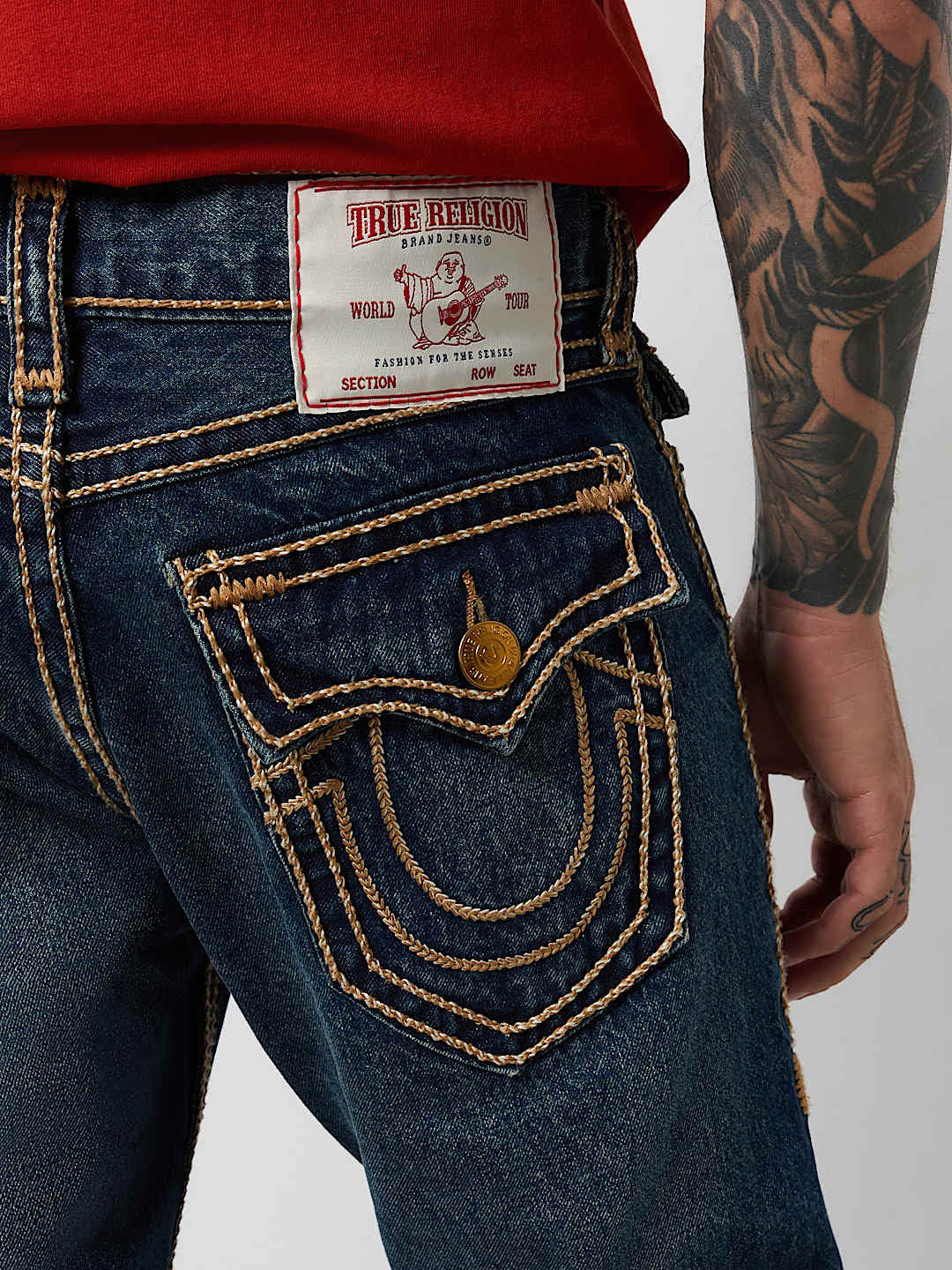 True Religion Men ROPE STITCH Joey Flared Fit Dark Wash Jeans