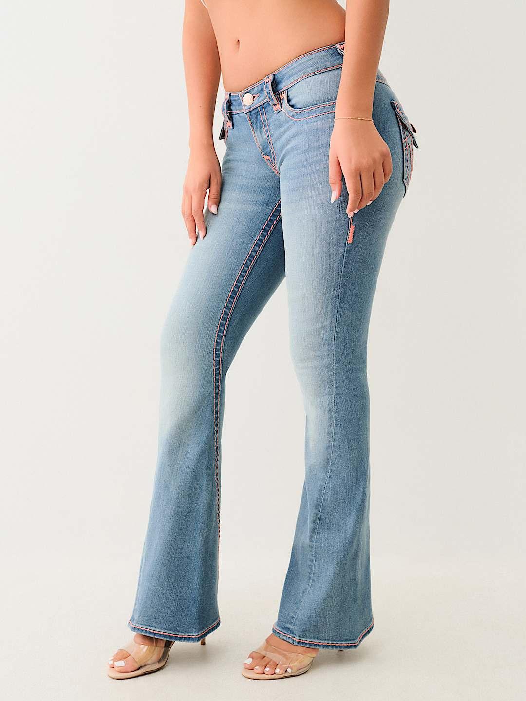 True Religion Super T Joey Flare Fit Blue Mid Rise Washed Jeans - Image 5