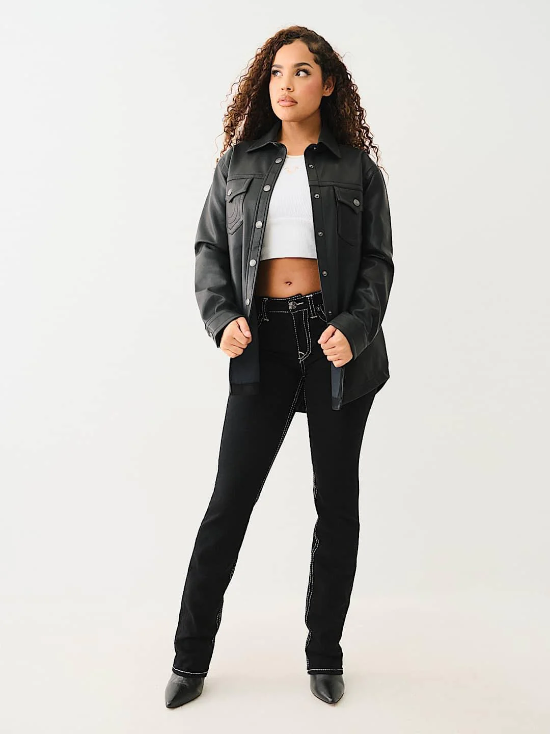 True Religion Big T Billie Straight Fit Black Mid Rise Solid Jeans - Image 2