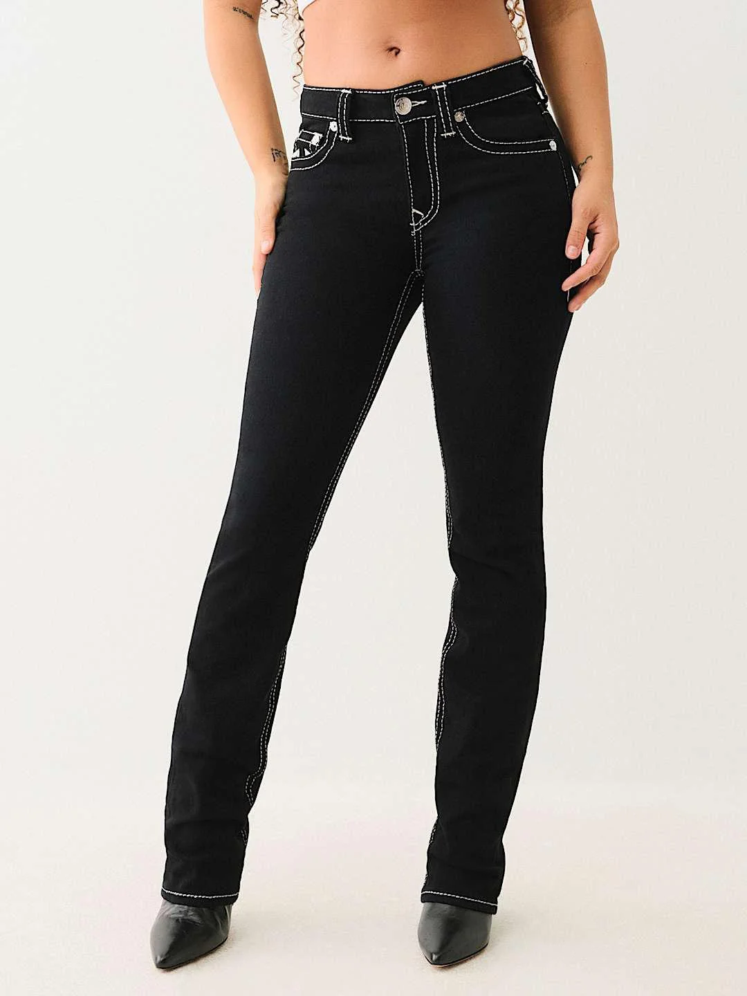 True Religion Big T Billie Straight Fit Black Mid Rise Solid Jeans - Image 4