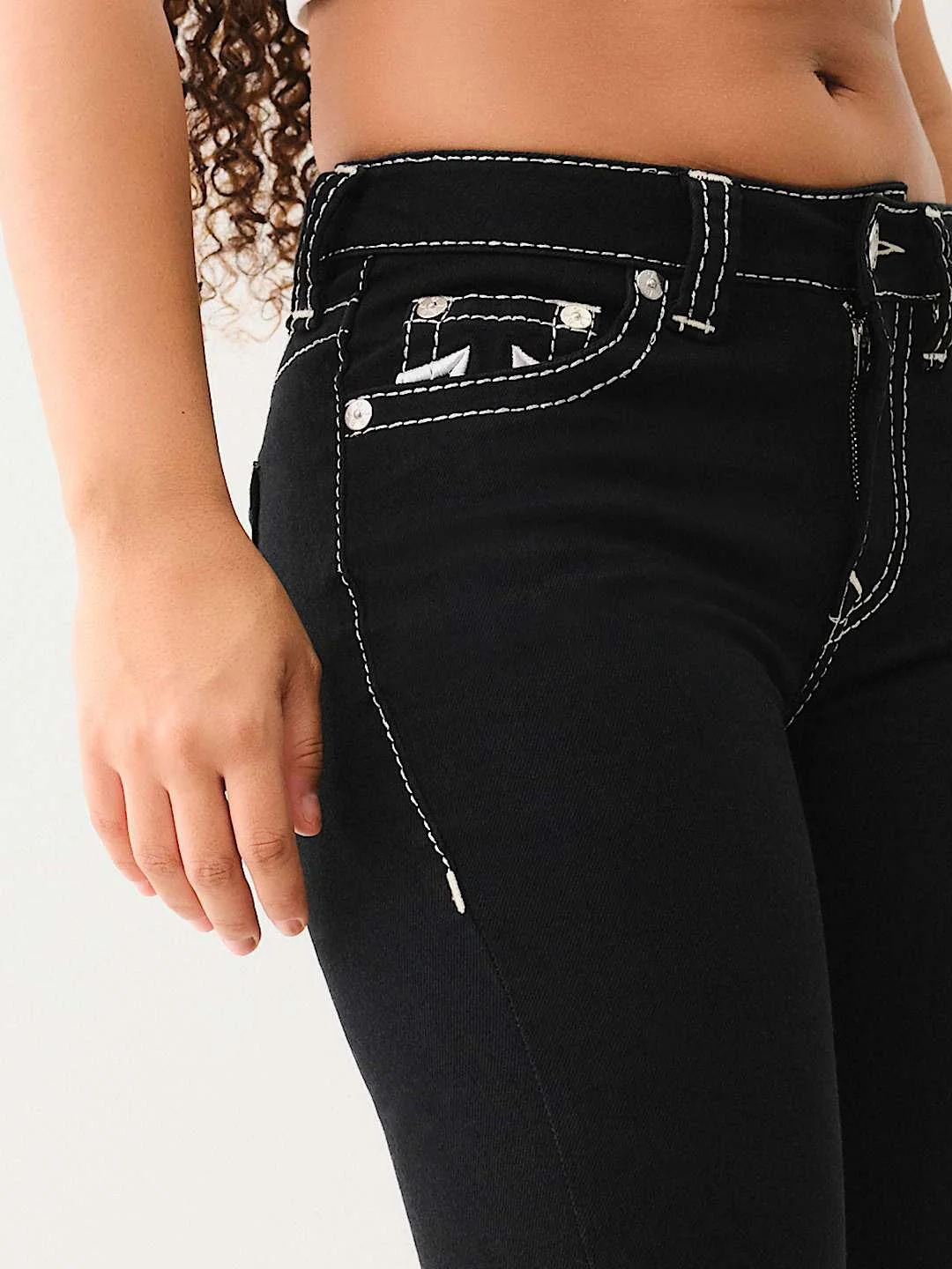True Religion Big T Billie Straight Fit Black Mid Rise Solid Jeans - Image 5