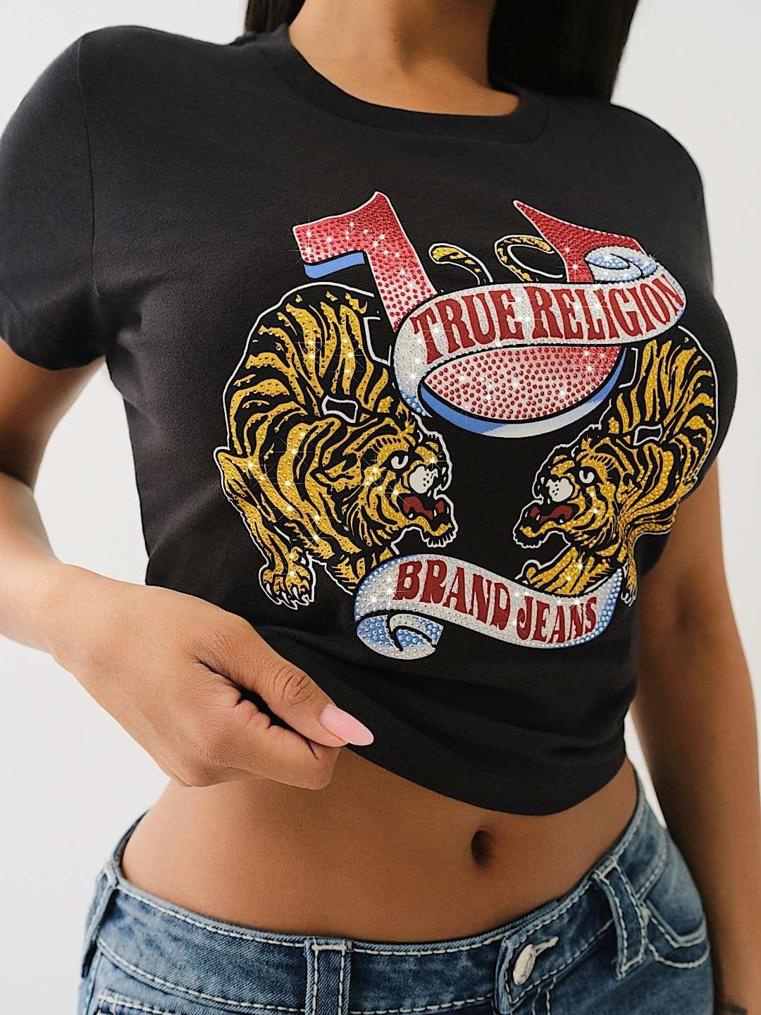 True Religion Women Black Placement Print Round Neck Top - Image 4