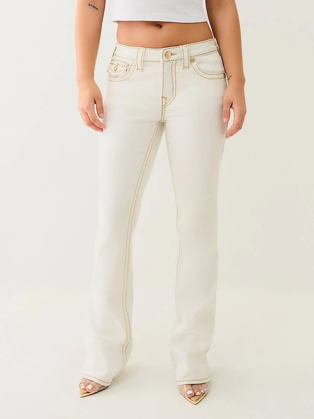True Religion Women Cream Boot Cut Washed Jeans - Image 2