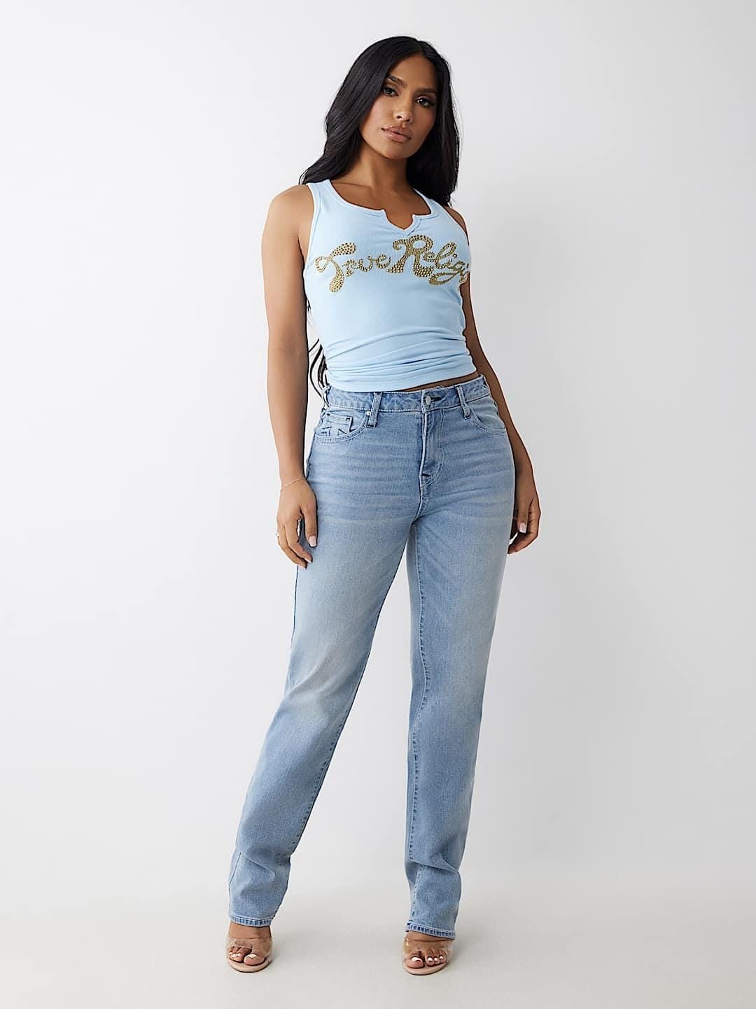 True Religion Women Blue Straight Fit Washed Jeans - Image 2