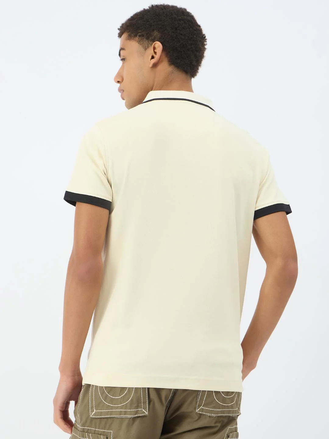 True Religion Men Beige Solid Polo Tshirt - Image 3