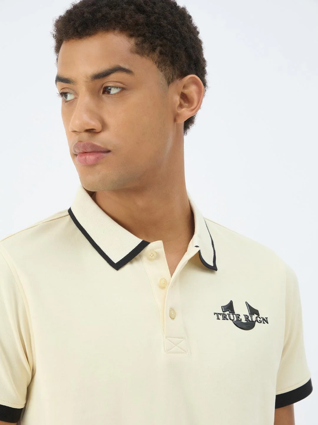True Religion Men Beige Solid Polo Tshirt - Image 4
