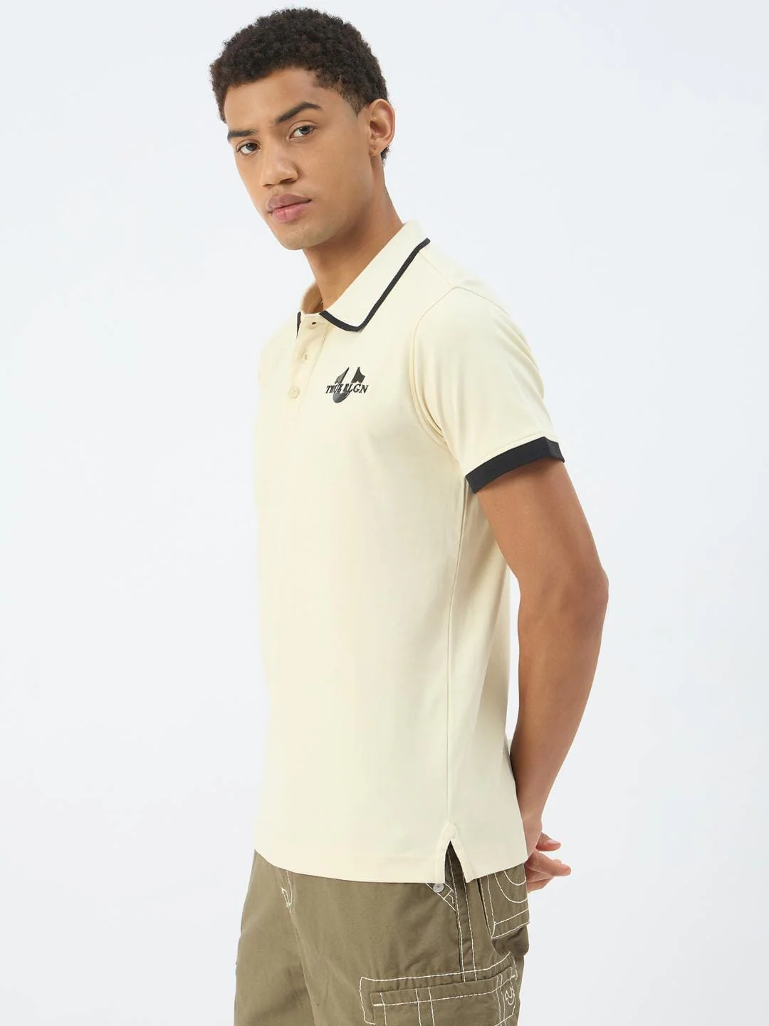 True Religion Men Beige Solid Polo Tshirt - Image 5