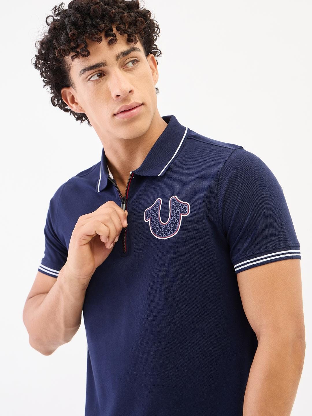 True Religion Men Blue Solid Polo Tshirt - Image 4