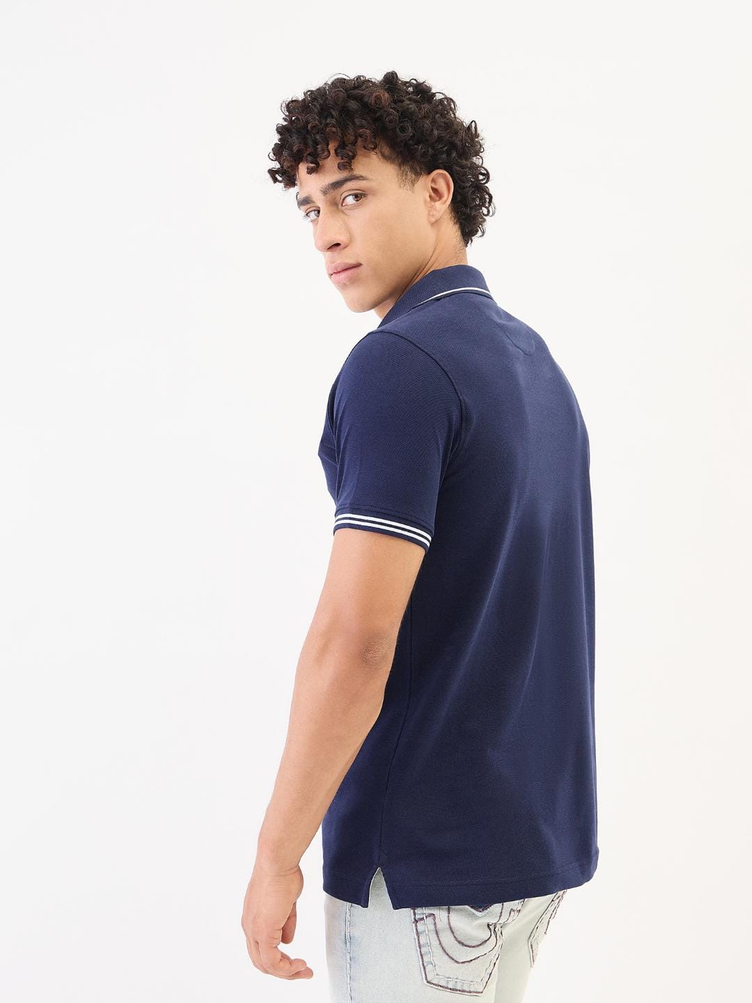 True Religion Men Blue Solid Polo Tshirt - Image 5