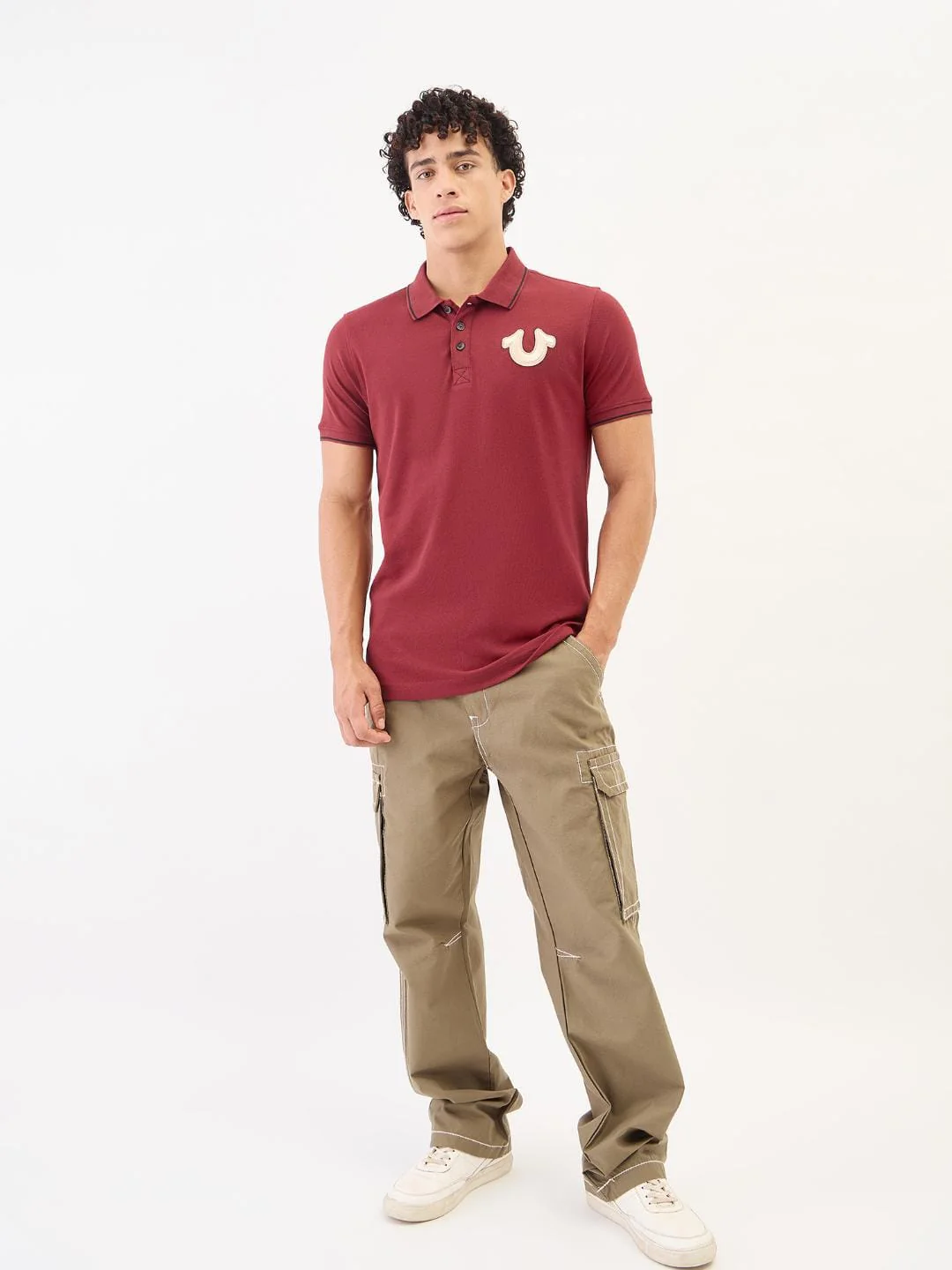 True Religion Men Red Solid Polo Tshirt - Image 2