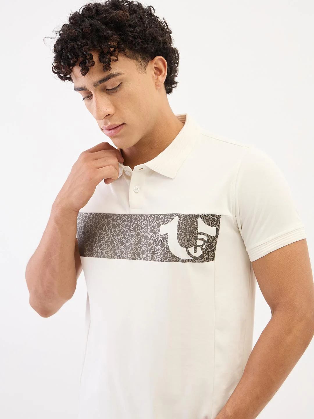 True Religion Men Cream Solid Polo Tshirt - Image 4