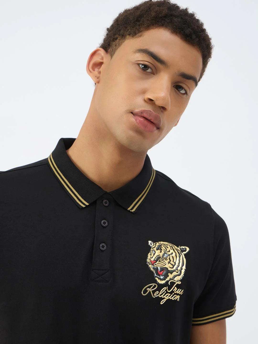 True Religion Men Black Solid Polo Tshirt - Image 4