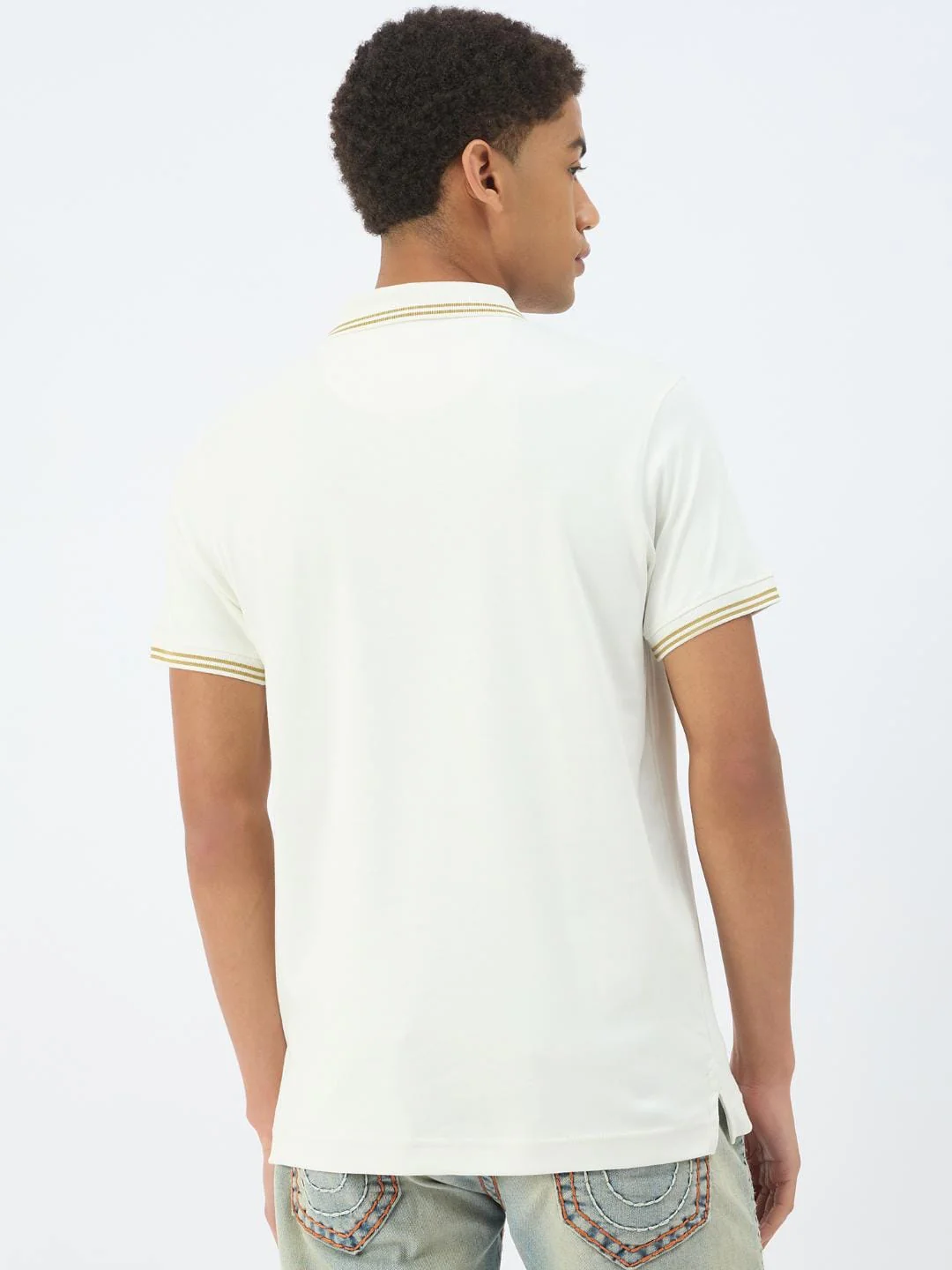 True Religion Men Cream Solid Polo Tshirt - Image 3