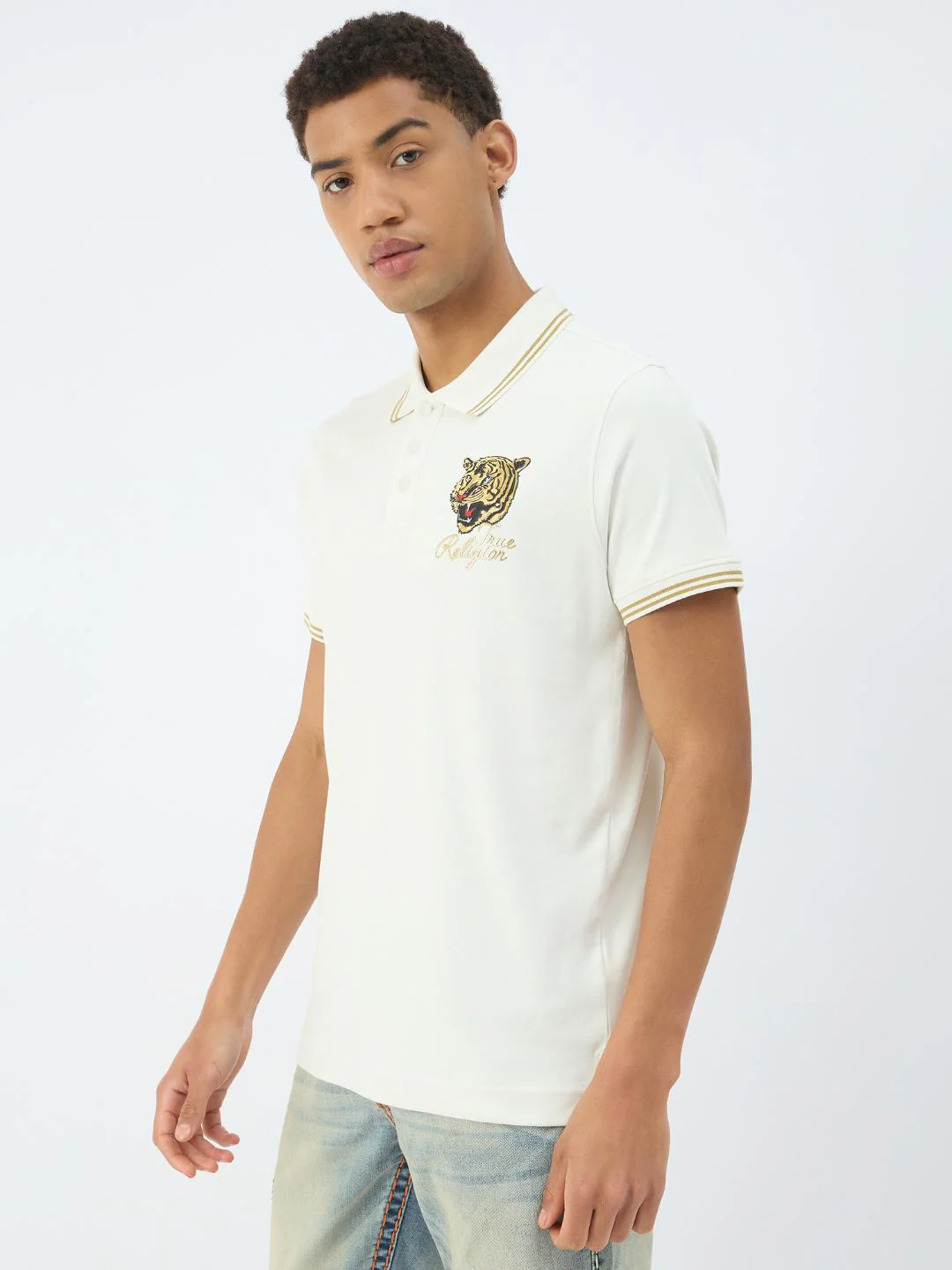 True Religion Men Cream Solid Polo Tshirt - Image 5