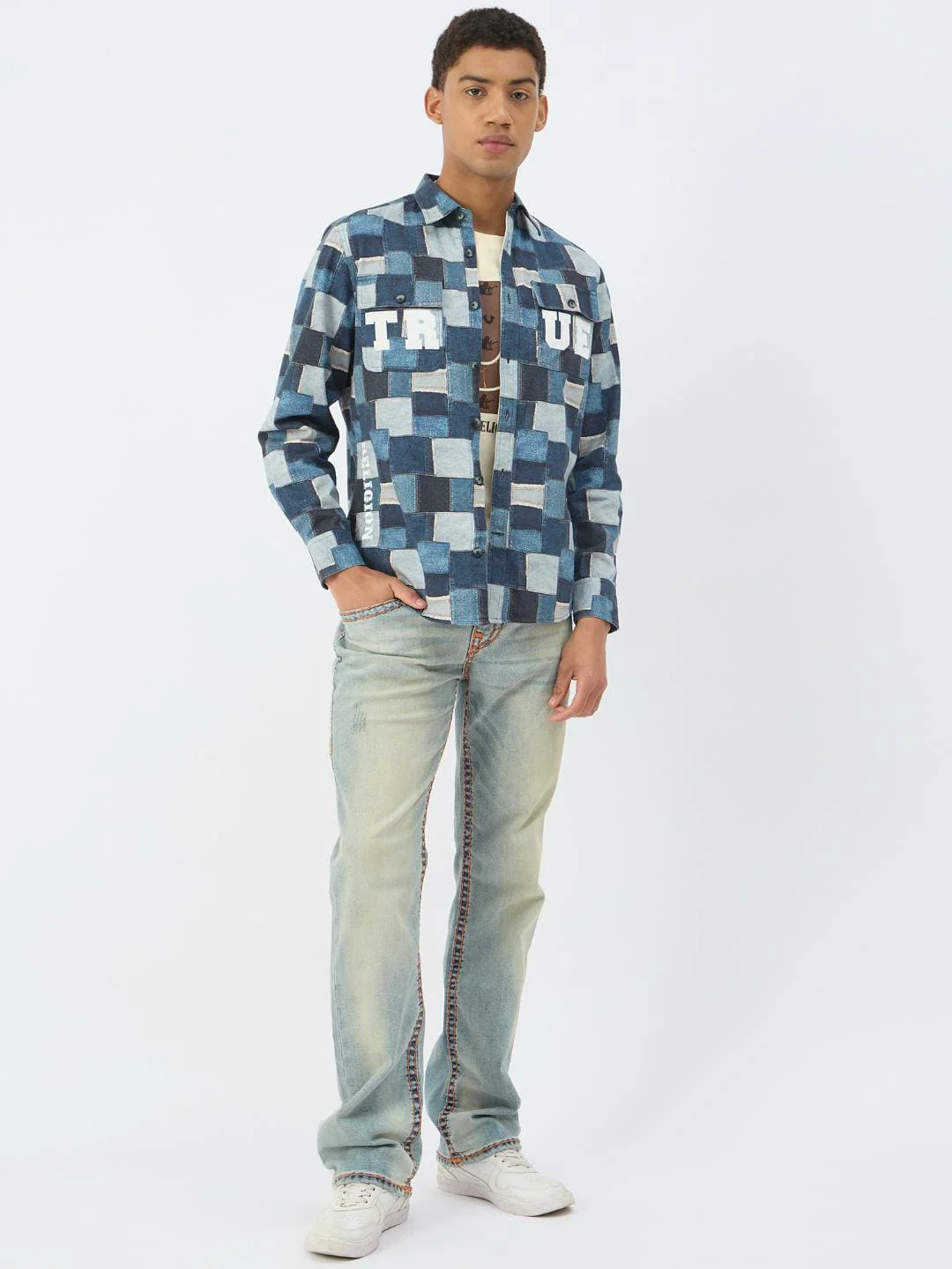 True Religion Men Blue Printed Collar Shirt - Image 2