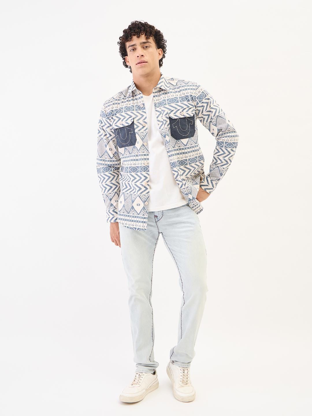 True Religion Men Blue Printed Collar Shirt - Image 2