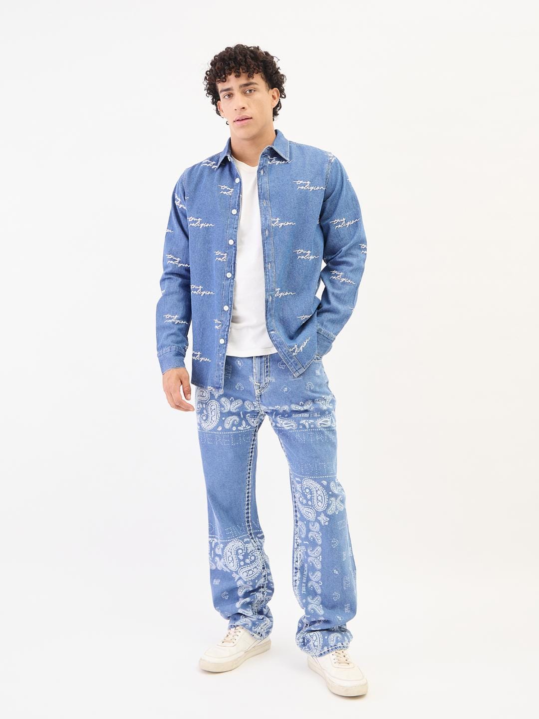 True Religion Men Blue Solid Collar Shirt - Image 2