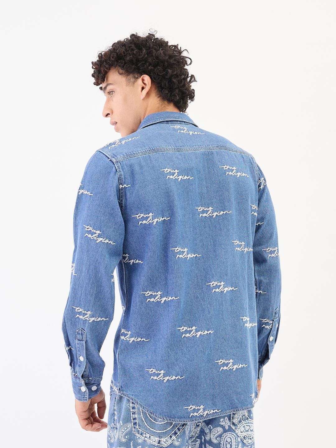 True Religion Men Blue Solid Collar Shirt - Image 5