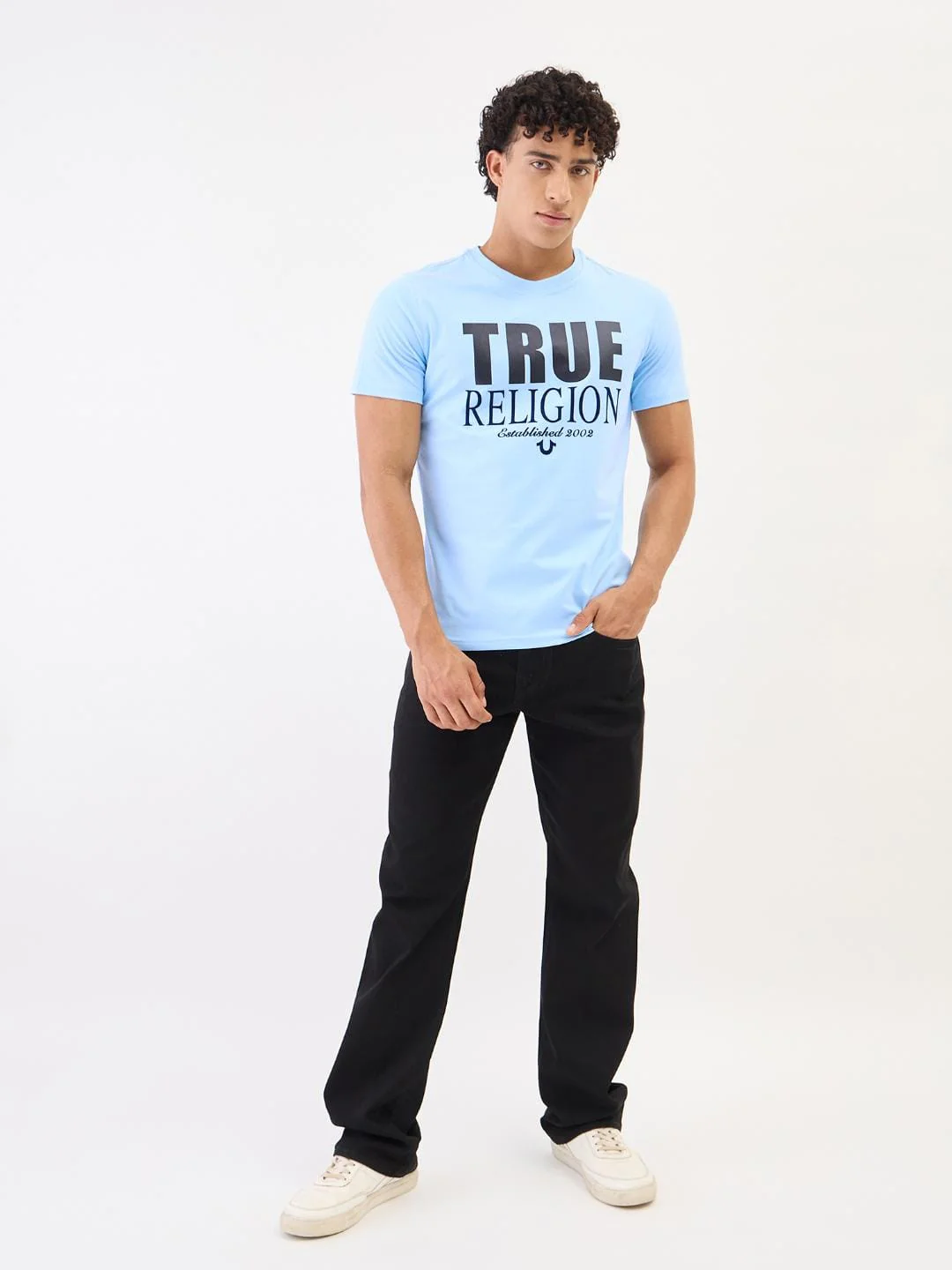 True Religion Men Blue Solid Round Neck Tshirt - Image 2