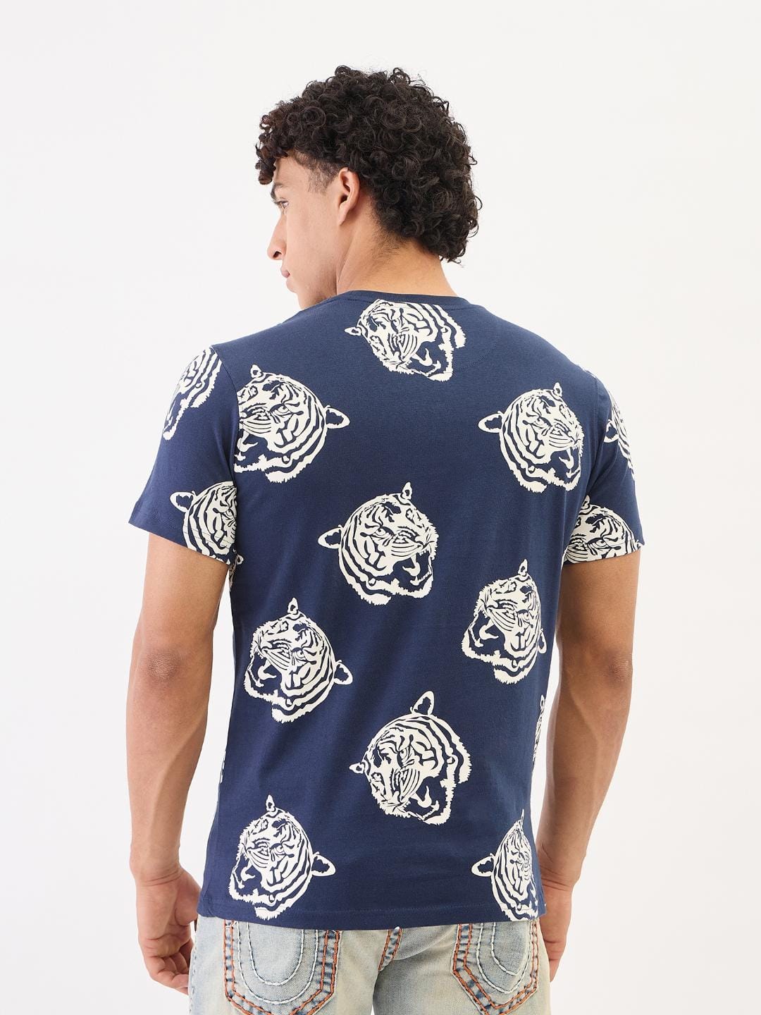 True Religion Men Blue Solid Round Neck Tshirt - Image 3