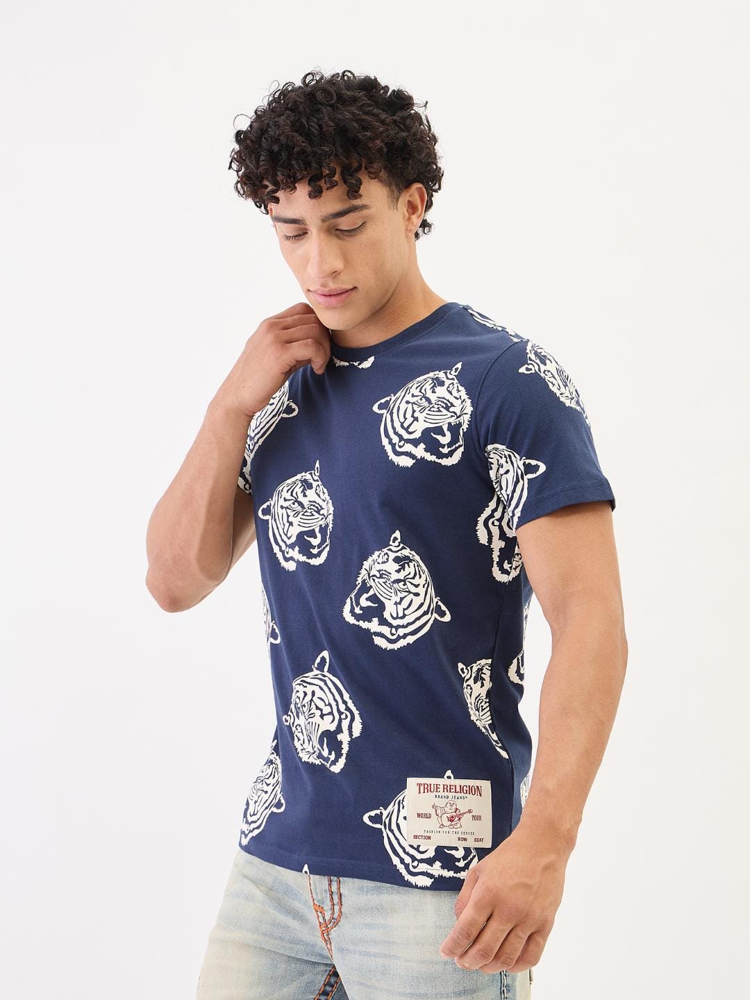 True Religion Men Blue Solid Round Neck Tshirt - Image 5