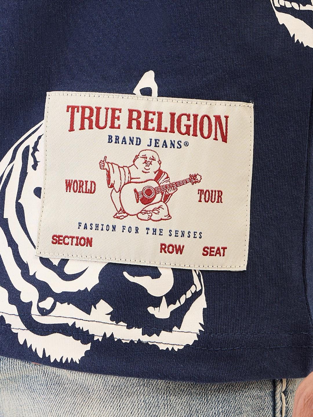 True Religion Men Blue Solid Round Neck Tshirt - Image 6