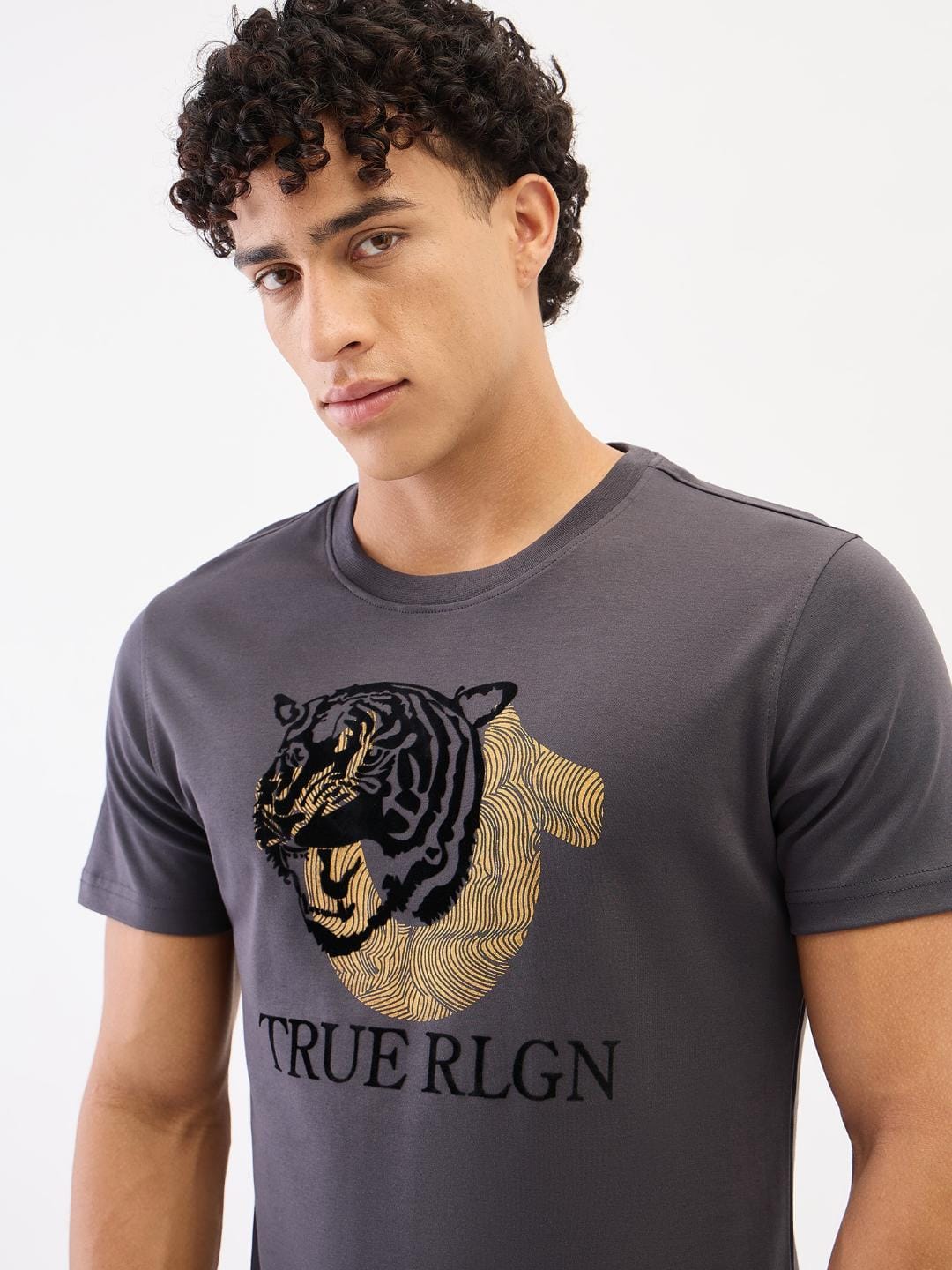 True Religion Men Grey Solid Round Neck Tshirt - Image 4