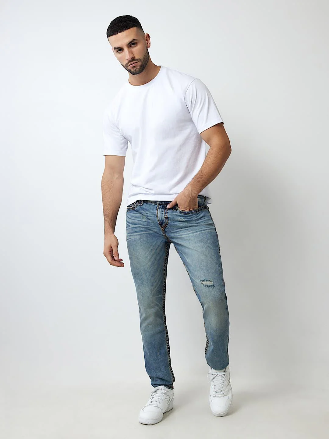 True Religion Men SUPER T Rocco Slim Fit Medium Wash Jeans - Image 6